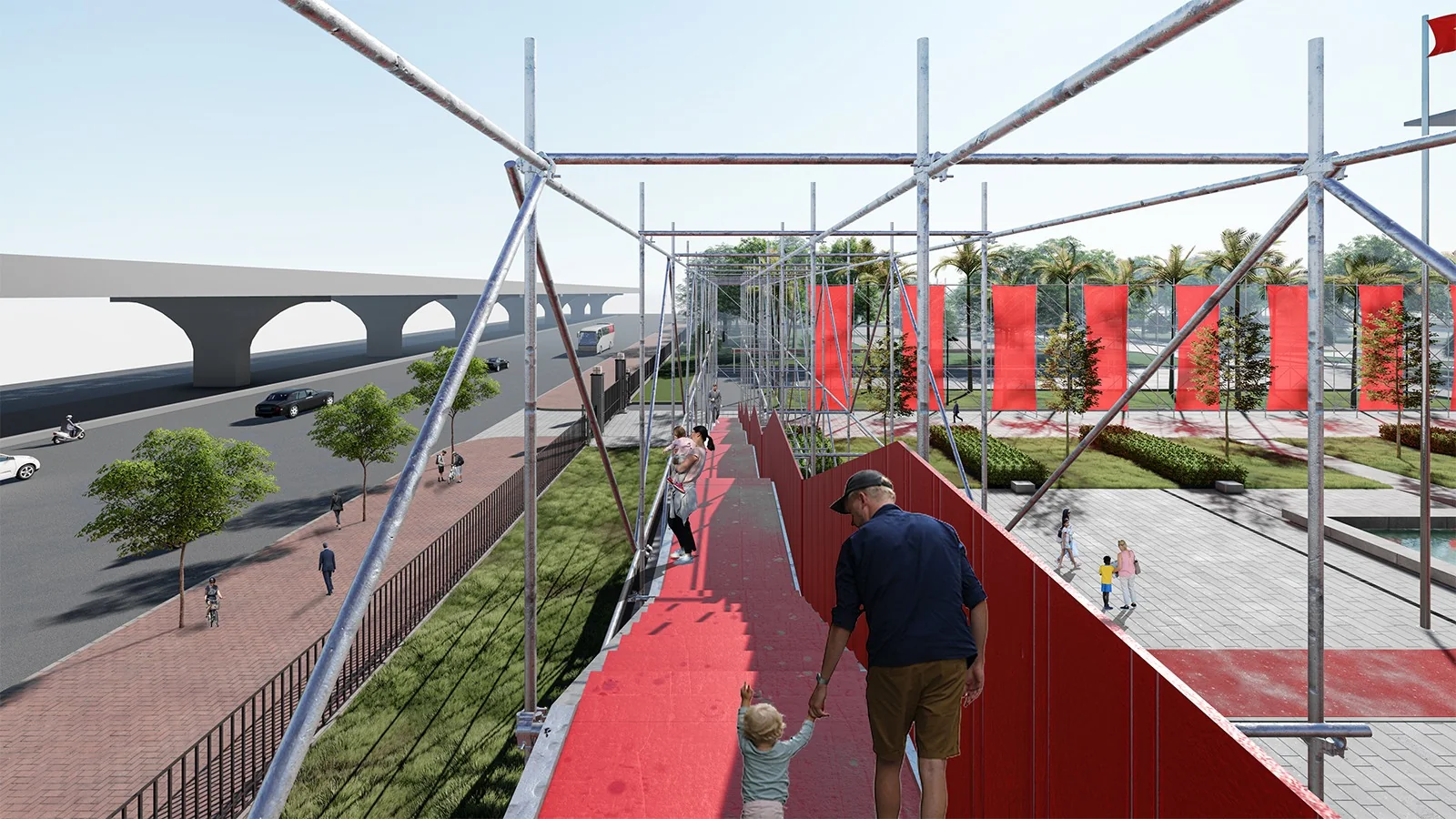 Hanoi Museum Exhibition — elevated red walkway