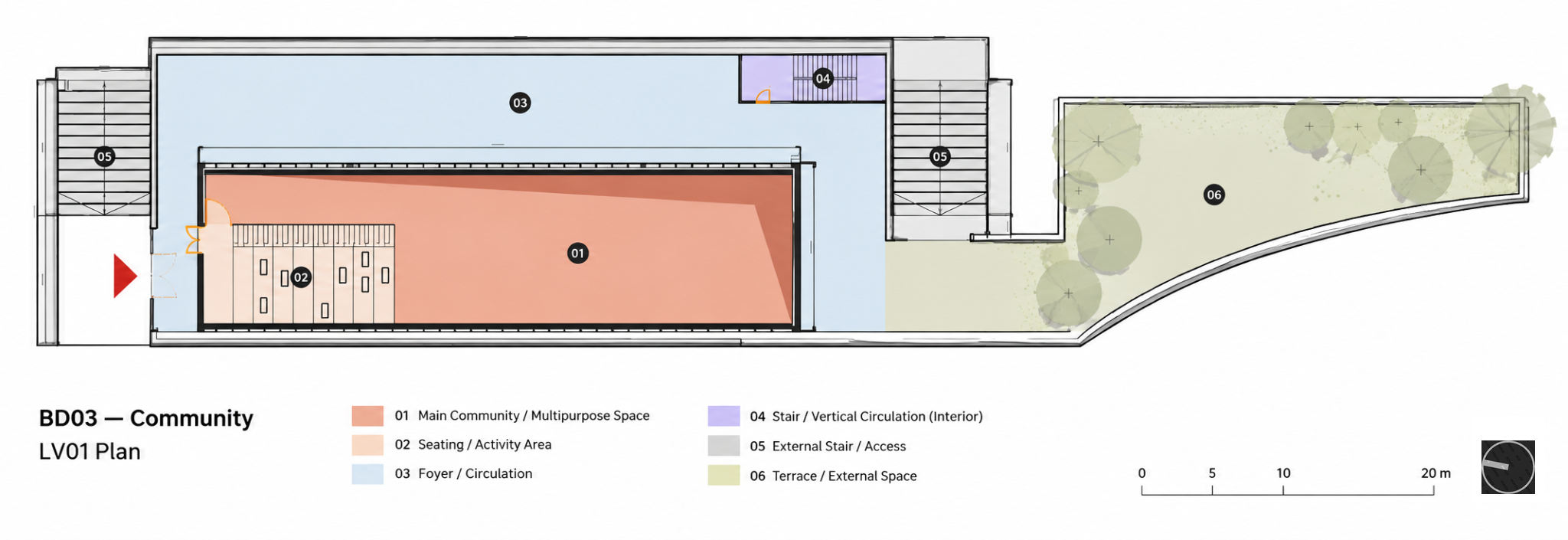 BD03 Community LV01 floor plan with color-coded functions